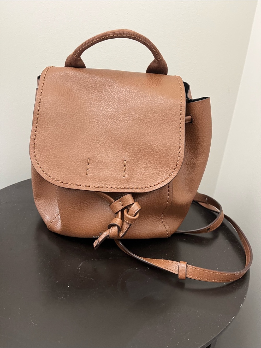 COACH Derby Mini Backpack Saddle Brown Pebbled Leather Drawstring Bag F59819